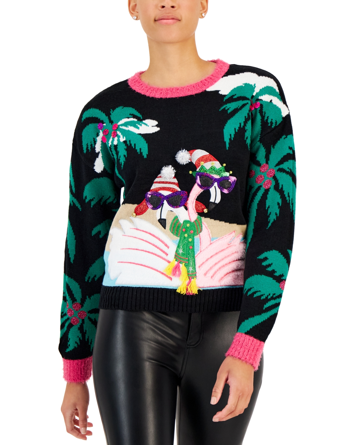 Hooked Up by Iot Juniors' Sequined Embroidered Sweater
