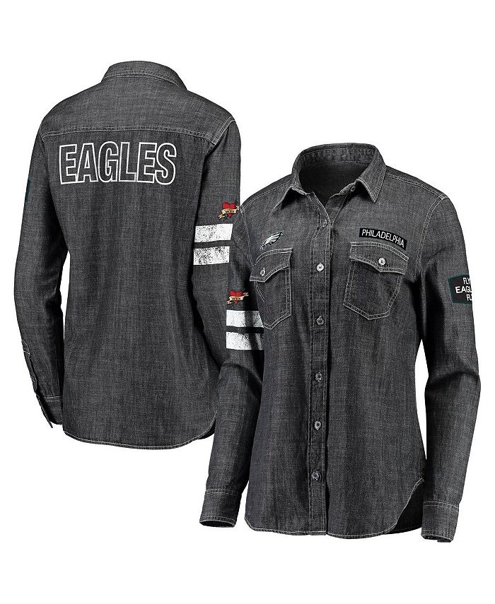 WEAR by Erin Andrews Women's Heather Black Philadelphia Eagles Long Sleeve  Button-Up Denim Shirt - Macy's