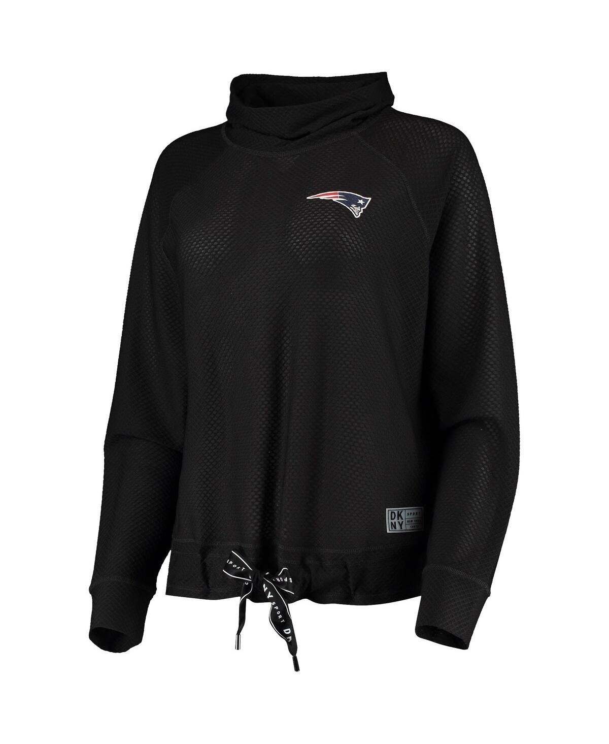 Shop Dkny Women's  Sport Black New England Patriots Gabby Cowl Neck Raglan Mesh Sweatshirt