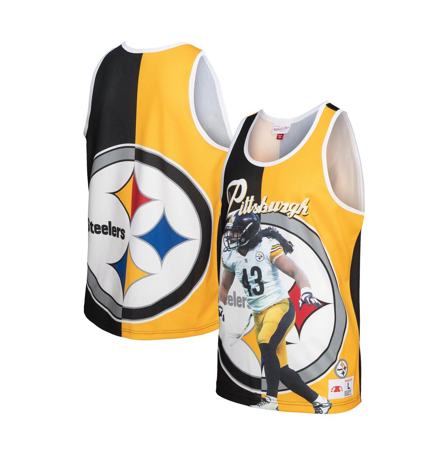 Мужской топ Mitchell & Ness Troy Polamalu Black, Gold Pittsburgh Steelers Retired Player Graphic — фото 1