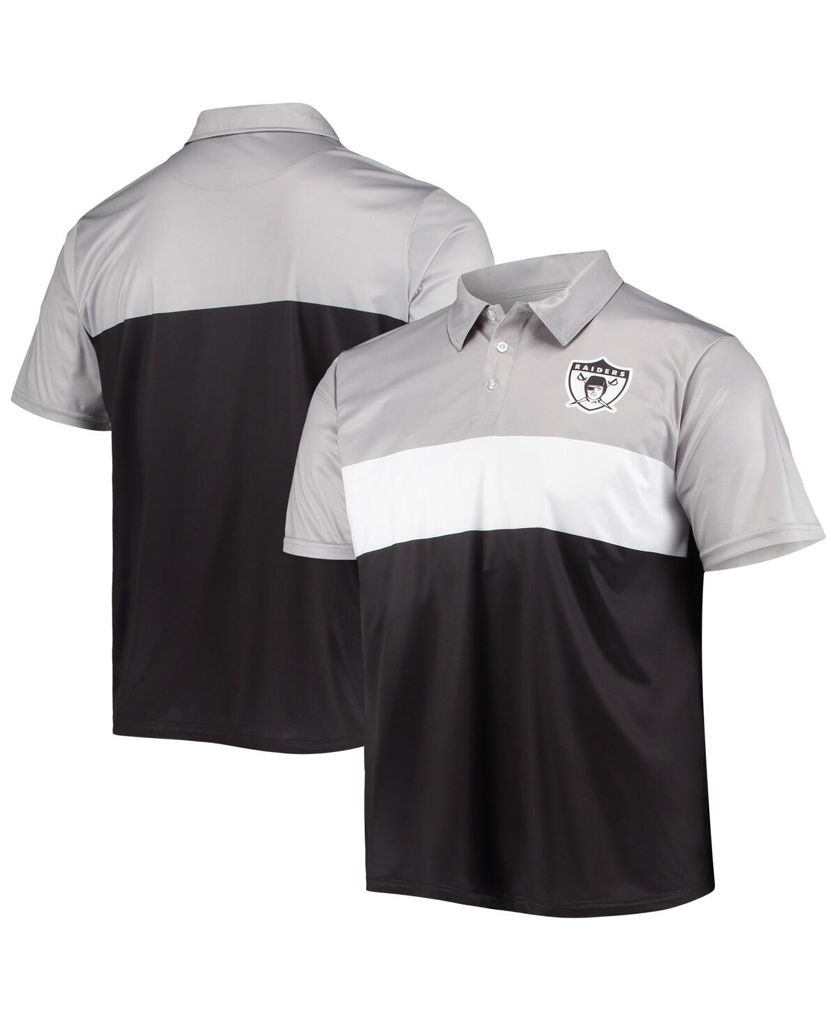 Shop Foco Men's  Silver, Black Las Vegas Raiders Retro Colorblock Polo Shirt In Silver,black