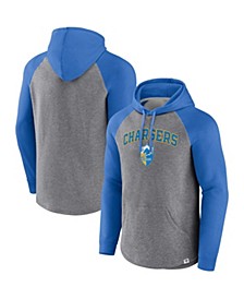 Men's Branded Heathered Gray, Powder Blue Los Angeles Chargers By Design Raglan Pullover Hoodie