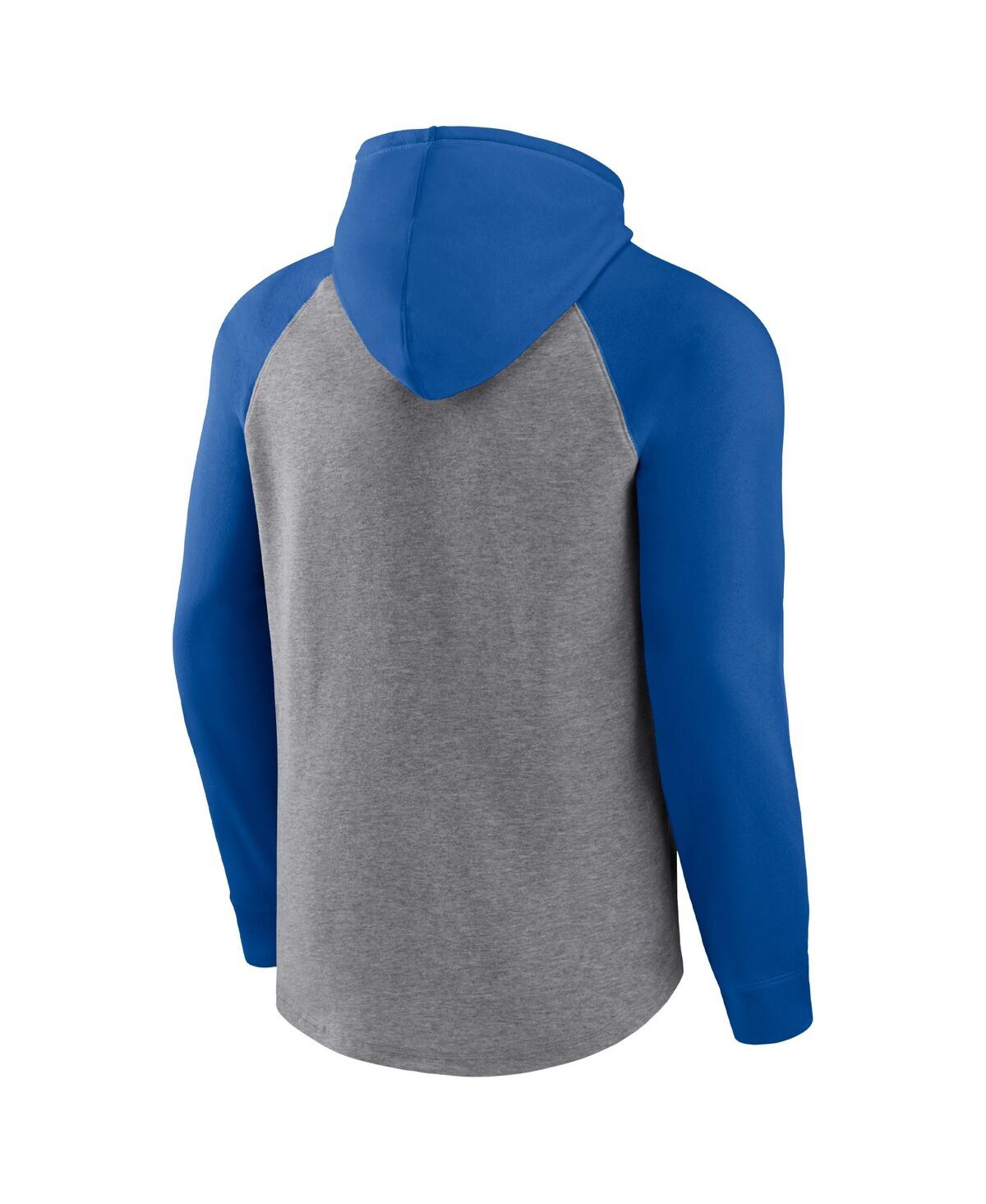 Fanatics Men's  Heathered Gray And Royal Buffalo Bills By Design Raglan Pullover Hoodie In Heathered Gray,royal