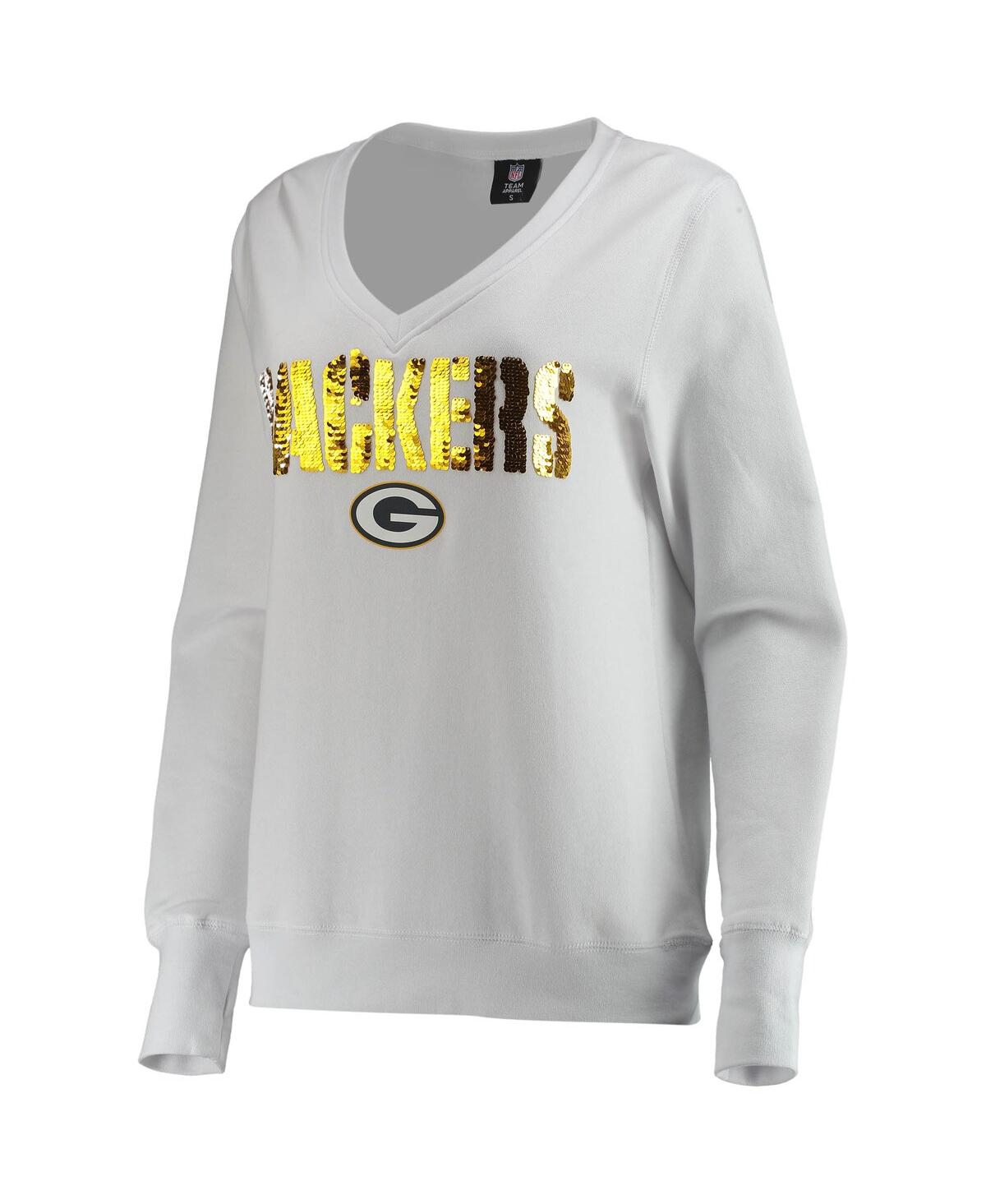 Shop Cuce Women's  White Green Bay Packers Victory V-neck Pullover Sweatshirt
