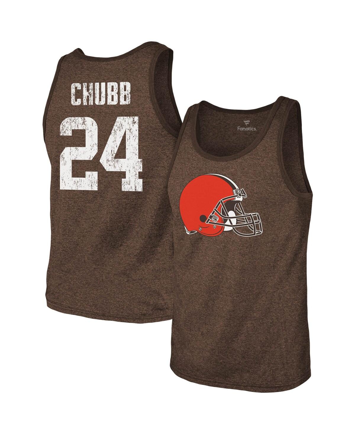 Men's Majestic Threads Nick Chubb Heathered Brown Cleveland Browns Name and Number Tri-Blend Tank Top - Heathered Brown