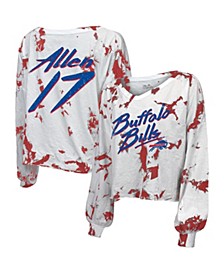 Women's Threads Josh Allen White, Red Buffalo Bills Off-Shoulder Tie-Dye Name and Number Long Sleeve V-Neck T-shirt