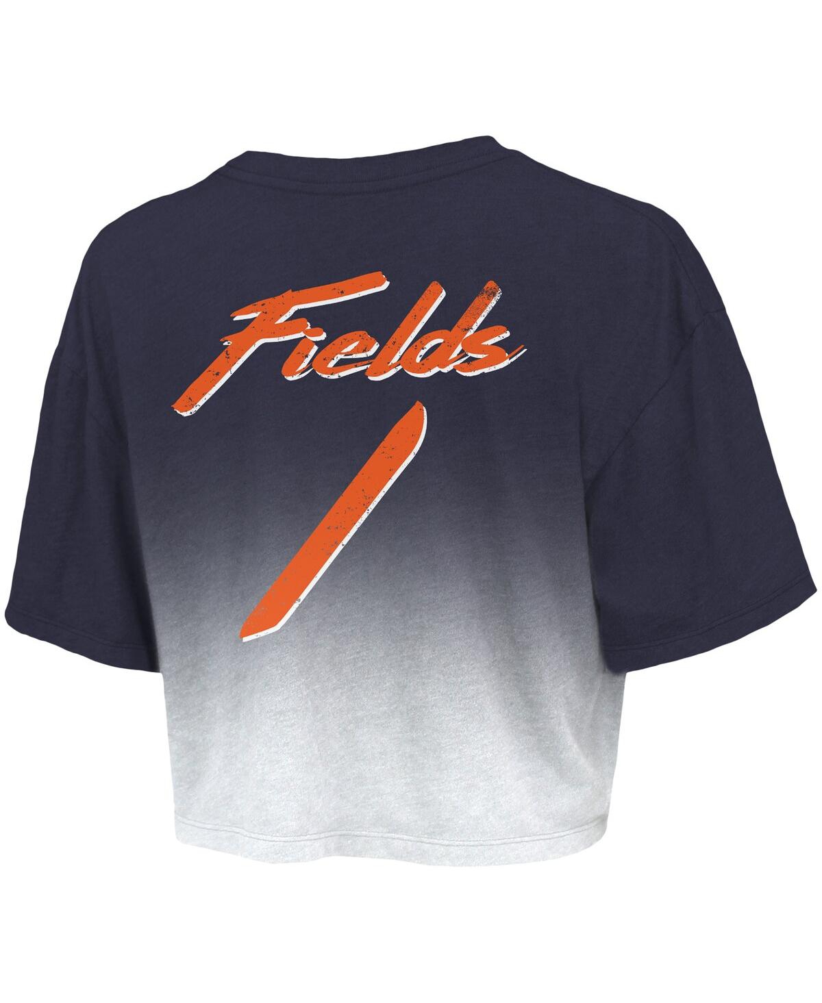 Shop Majestic Women's  Threads Justin Fields Navy, White Chicago Bears Drip-dye Player Name And Number Tri In Navy,white