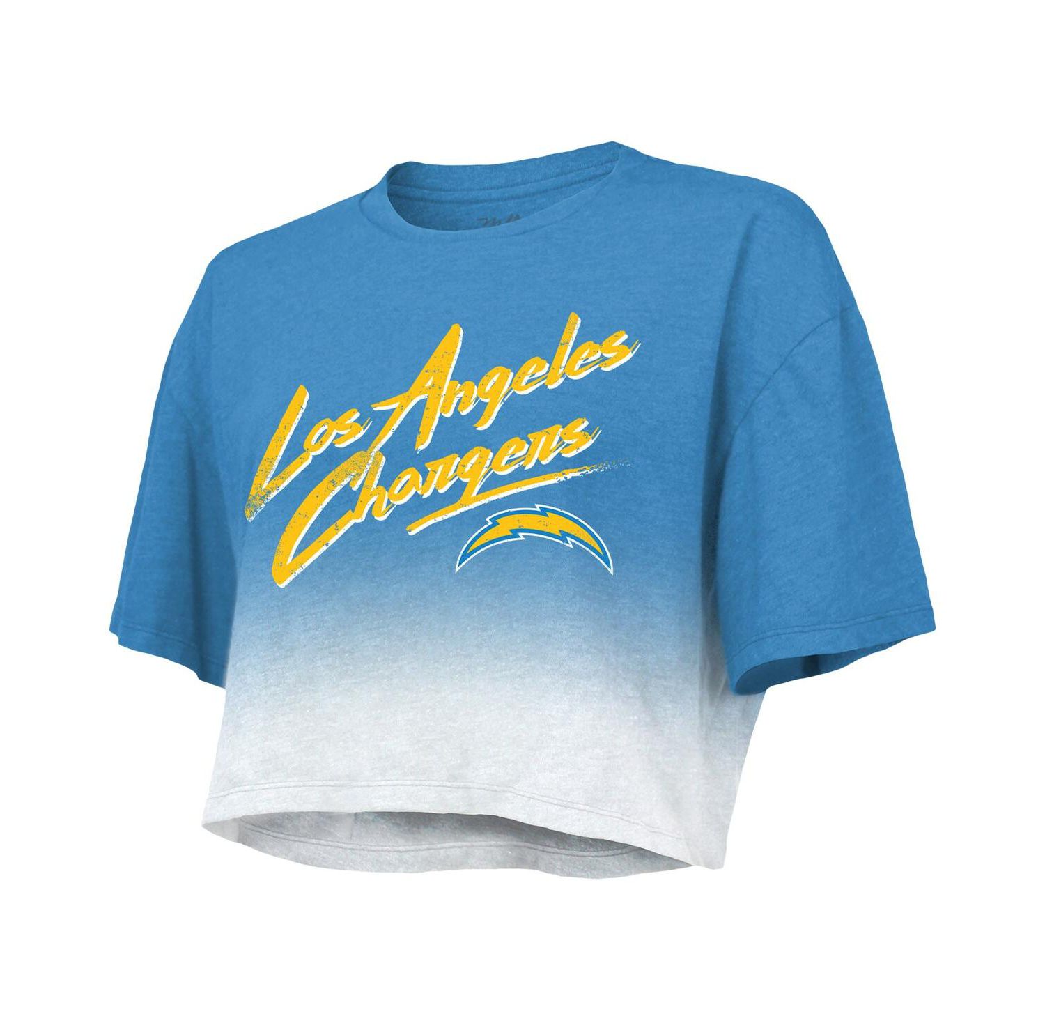 Women's Threads Justin Herbert Powder Blue, White Los Angeles Chargers Drip-Dye Player Name and Number Tri-Blend Crop T-shirt