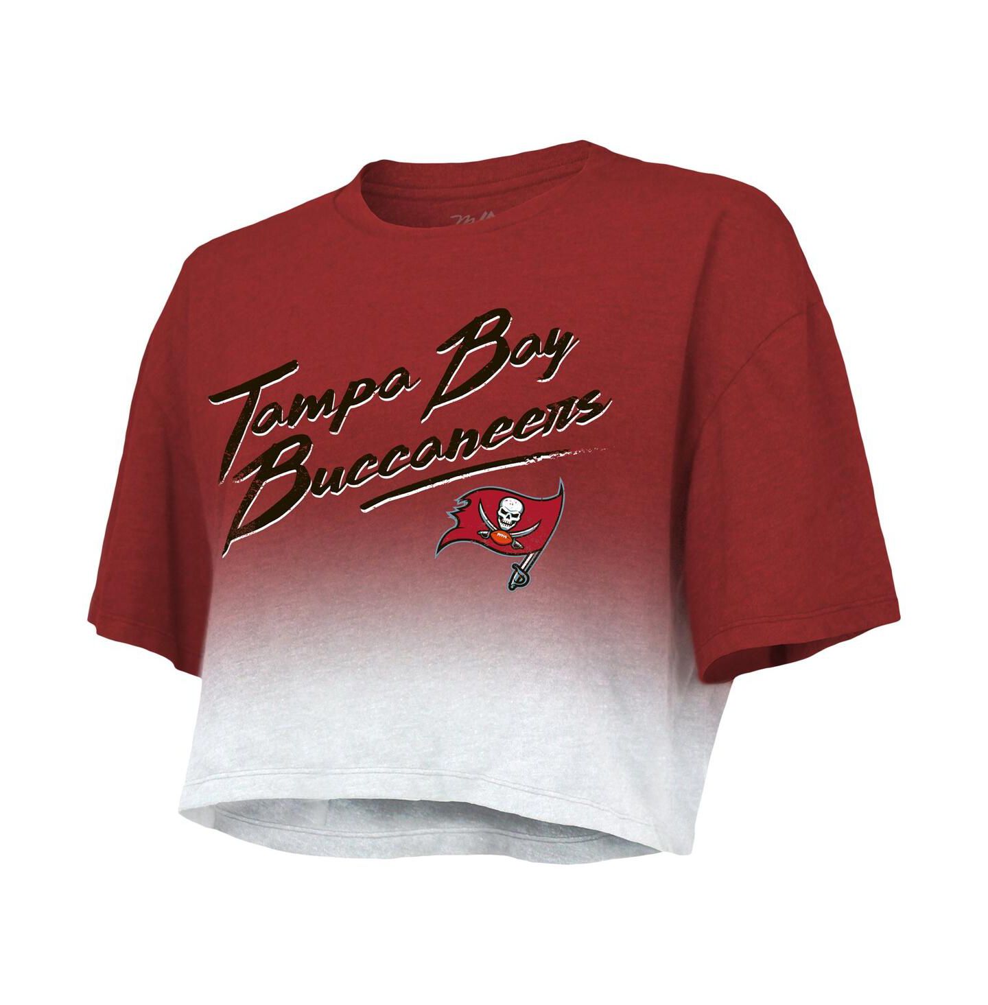 Женская футболка Majestic Threads Tom Brady Red, White Tampa Bay Buccaneers Drip-Dye Player Name and Number Tri-Blend Crop — фото 3