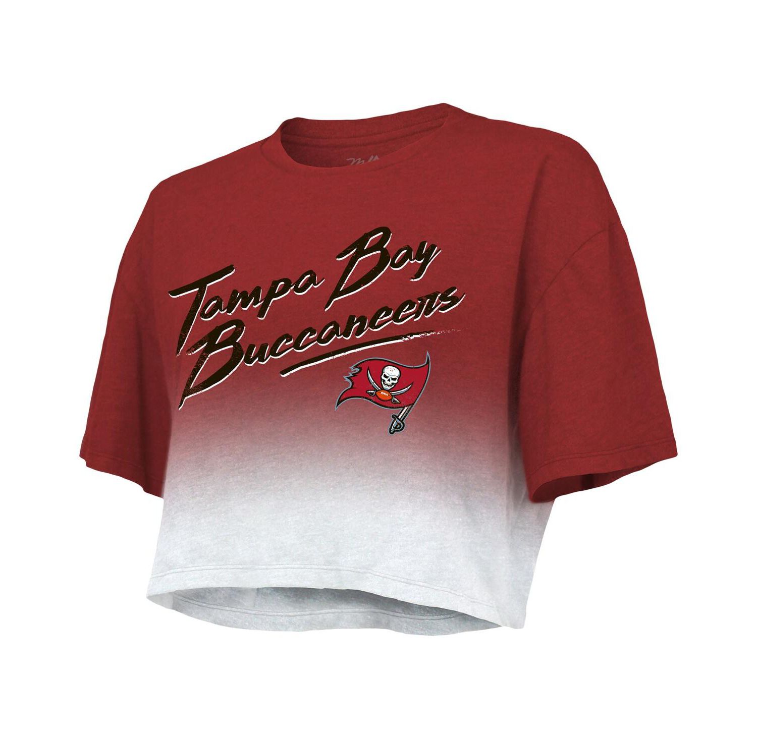 Women's Threads Tom Brady Red, White Tampa Bay Buccaneers Drip-Dye Player Name and Number Tri-Blend Crop T-shirt