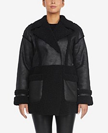 Women's Double Breasted Faux Shearling Patch Pocket Coat