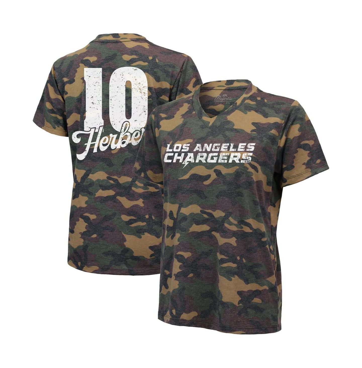 Женская футболка Industry Rag Justin Herbert Camo Los Angeles Chargers Name and Number Tri-Blend V-Neck — фото 2