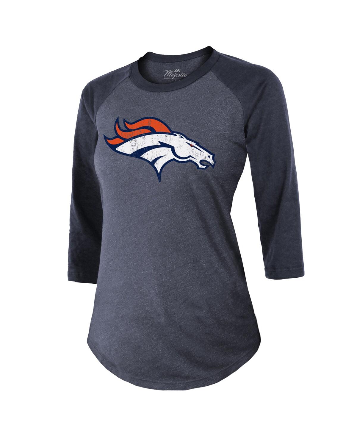 Shop Majestic Women's  Threads Russell Wilson Navy Denver Broncos Name & Number Raglan 3/4 Sleeve T-shirt