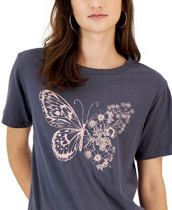 Butterfly Effect T Shirt Vintage Wash Delicate Hovering Butterfly Motif Classic Relaxed Fit For Nostalgia Lovers