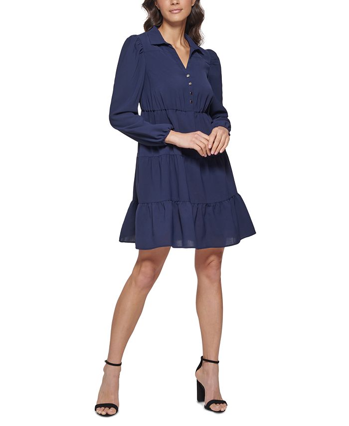 kensie Collared Tiered Shift Dress Macy s