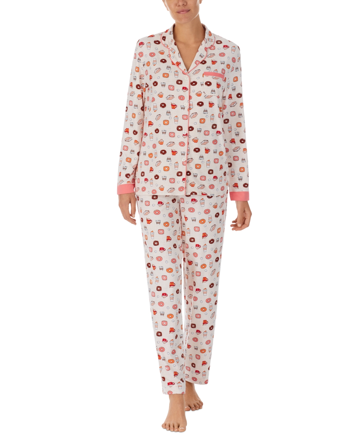Cuddl Duds Women's Printed Notched-collar Pajamas Set In Cream Multi