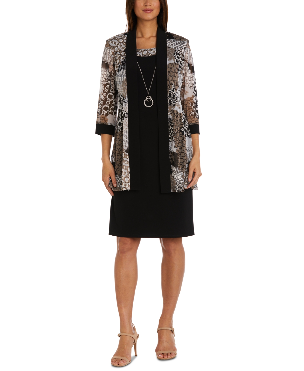 Women's Necklace Dress & Printed Jacket - Taupe/Black