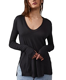 Women's Fresh And Clean Side-Slit Scoop-Neck Top