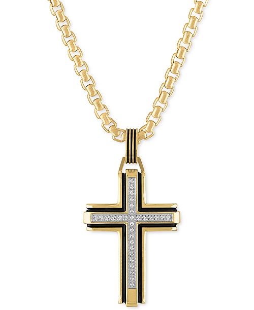alfani Esquire Men's Jewelry Diamond Religious Cross 22" Pendant Necklace (1/6 ct. t.w.) Created for Macy's Jewelry & Watches