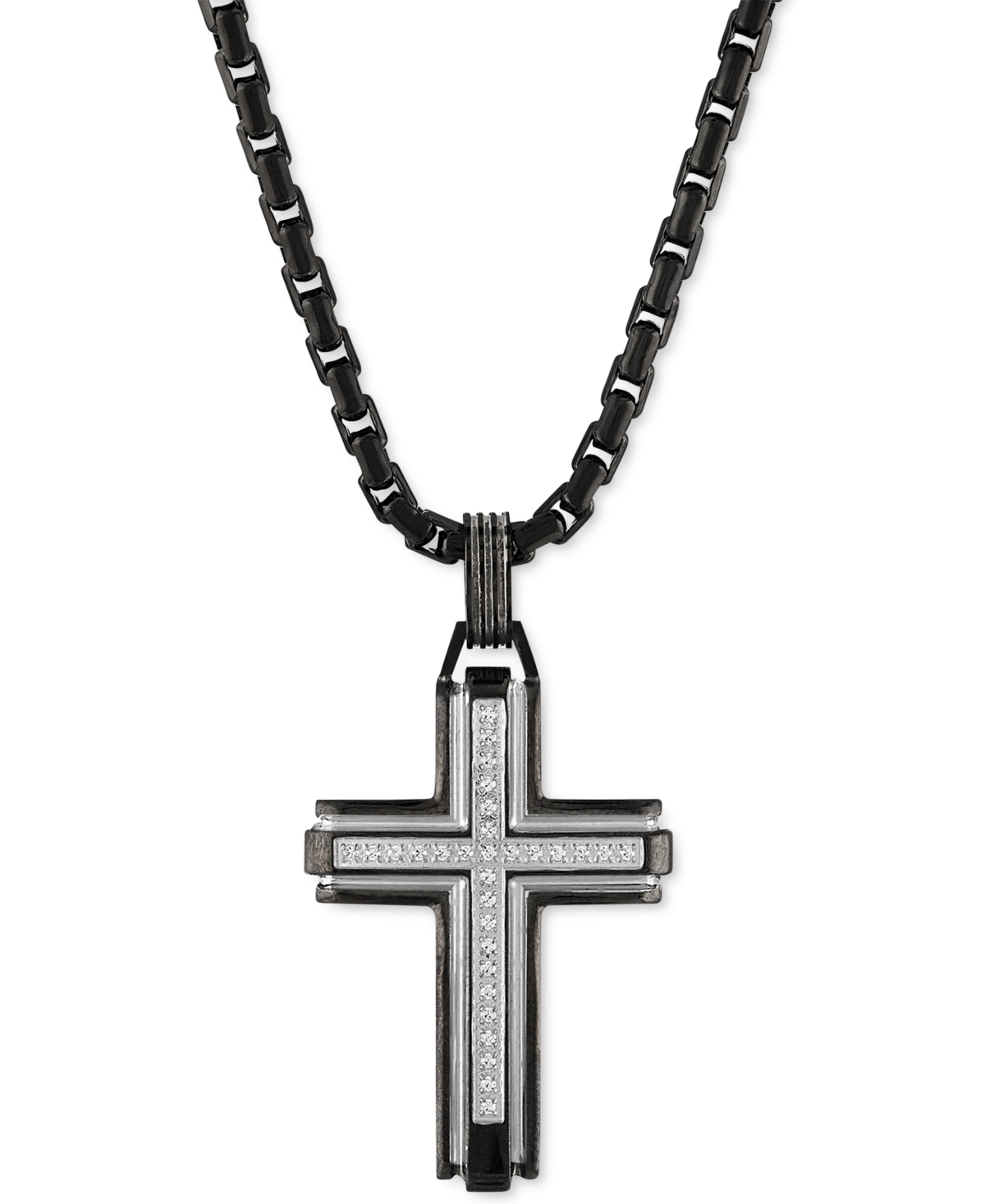 Diamond Religious Cross 22" Pendant Necklace (1/6 ct. t.w.), Created for Macy's - Black