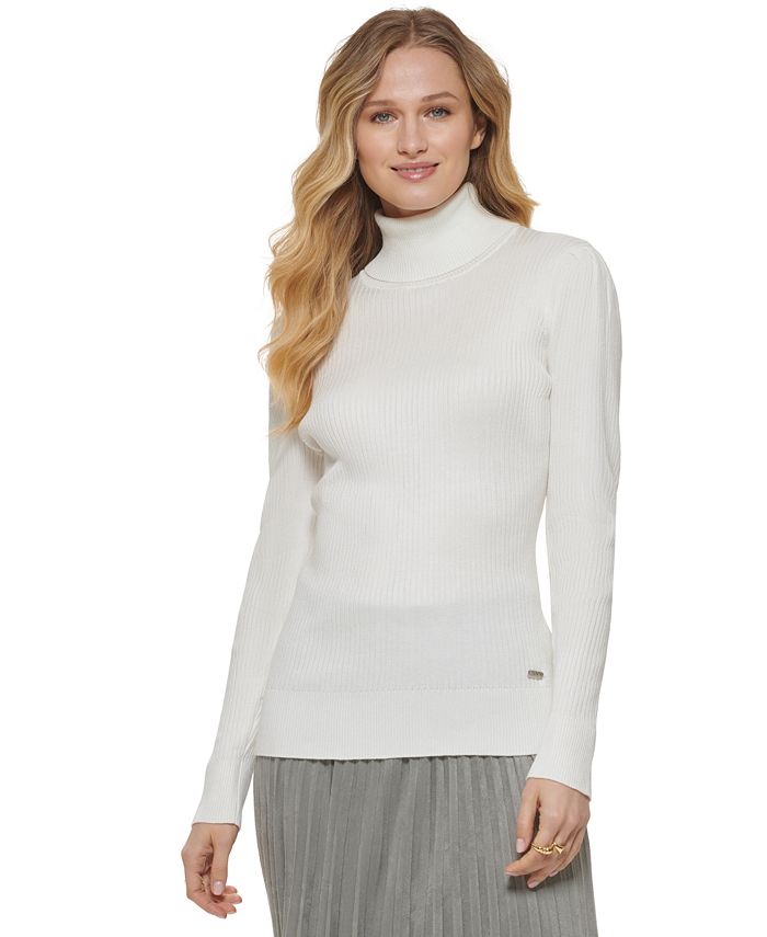 DKNY Women's Ribbed Solid Long-Sleeve Turtleneck & Reviews - Sweaters ...