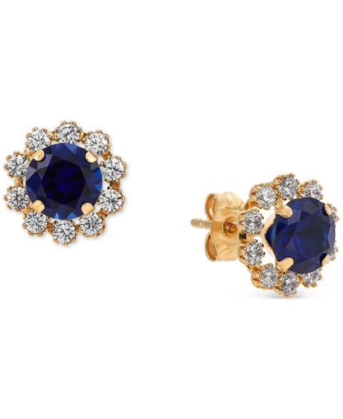 Украшения Macy's Lab-Grown Sapphire (1-1/5 ct. tw.) & Lab-Grown White Sapphire (5/8 ct. t.w.) Halo Stud Earrings in 14k Gold