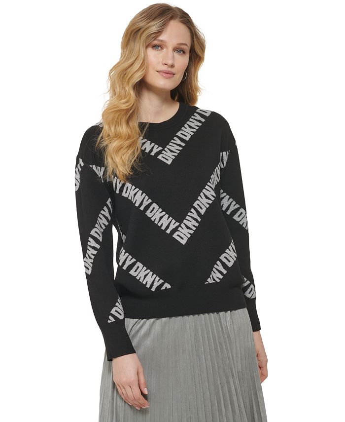 DKNY Women's Allover-Logo Long-Sleeve Crewneck Sweater & Reviews - Sweaters - Women -