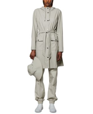 Curve Hooded Belted Waterproof Raincoat 