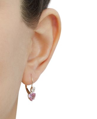 Lab-Grown Pink Sapphire (2 ct. t.w.) & Cubic Zirconia Heart Drop Earrings in 14k Gold