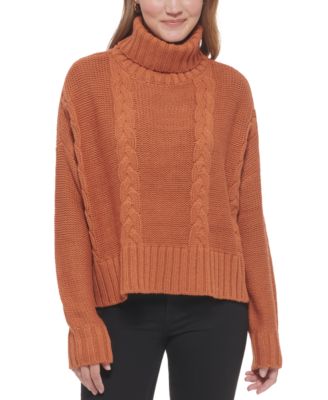 Calvin Klein Women's Cable Knit Turtleneck Sweater - Orange - L
