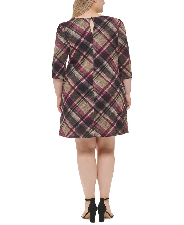 Jessica Howard Plus Size Plaid 34 Sleeve A Line Dress Macys 1847