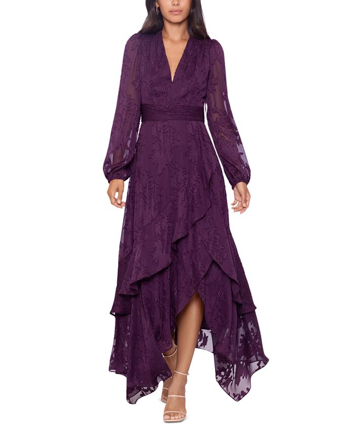 XSCAPE Women's Jacquard Ruffled Dress Macy's