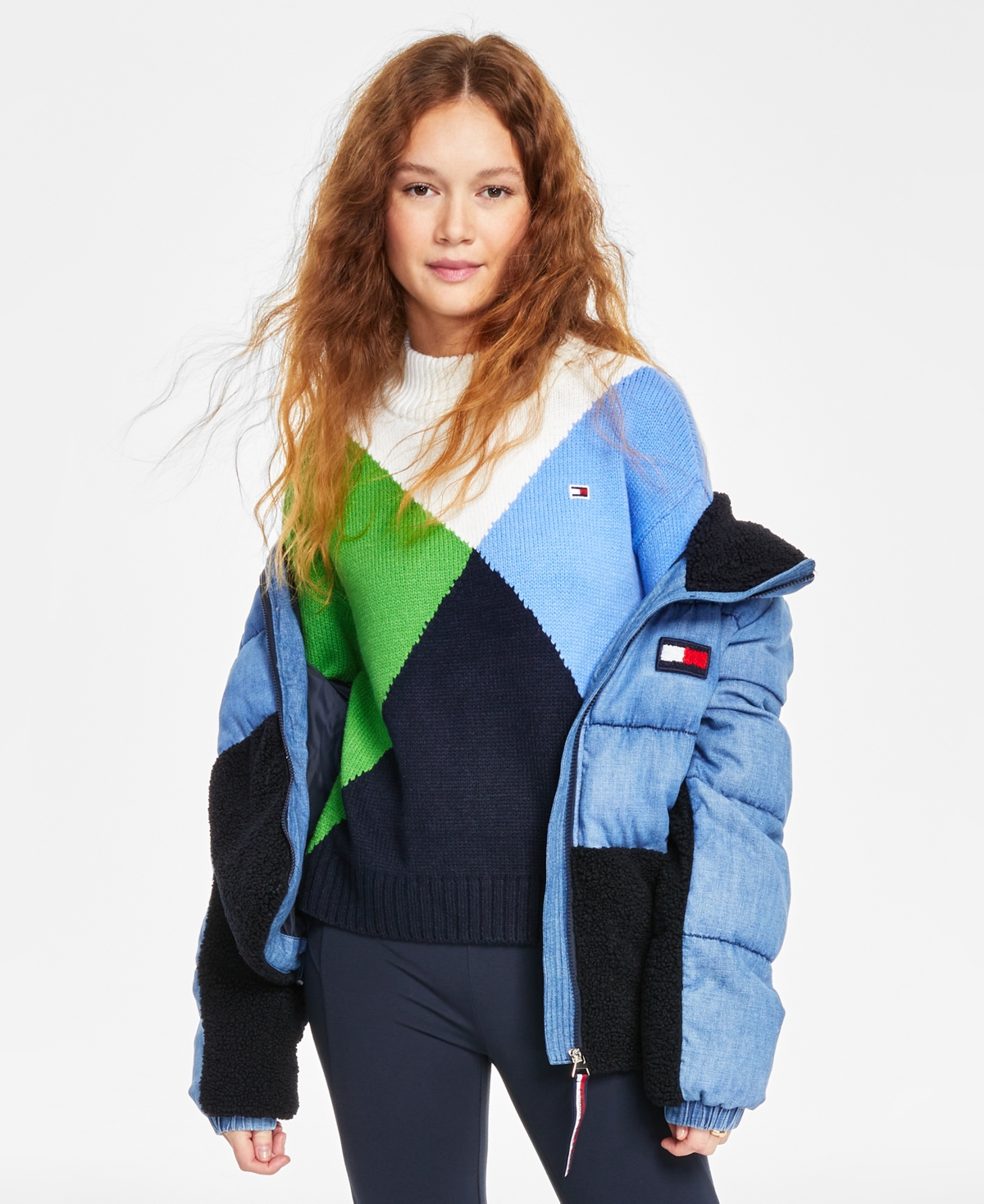 Shop Tommy Hilfiger Women's Denim & Sherpa Puffer Jacket In Ws - Gardiners