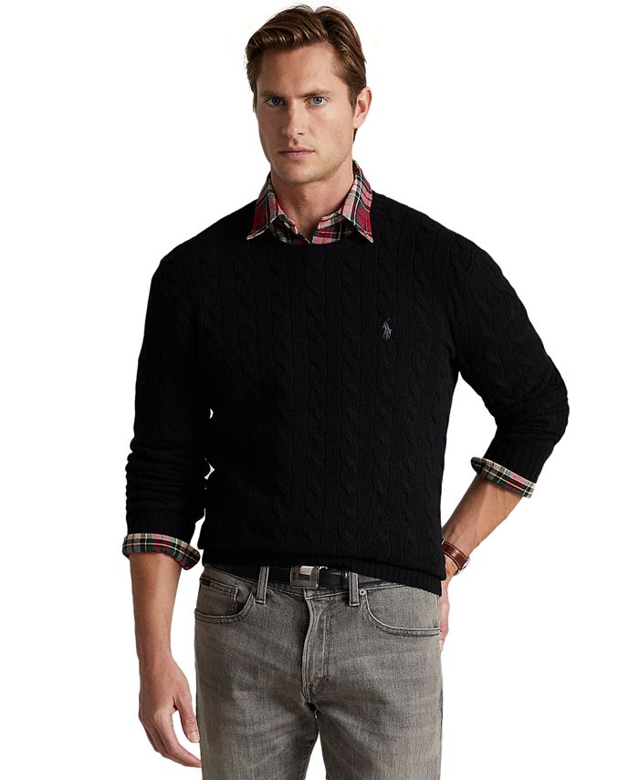 Polo Ralph Lauren Men's Wool-Cashmere Cable-Knit Sweater - Polo Black - Size M