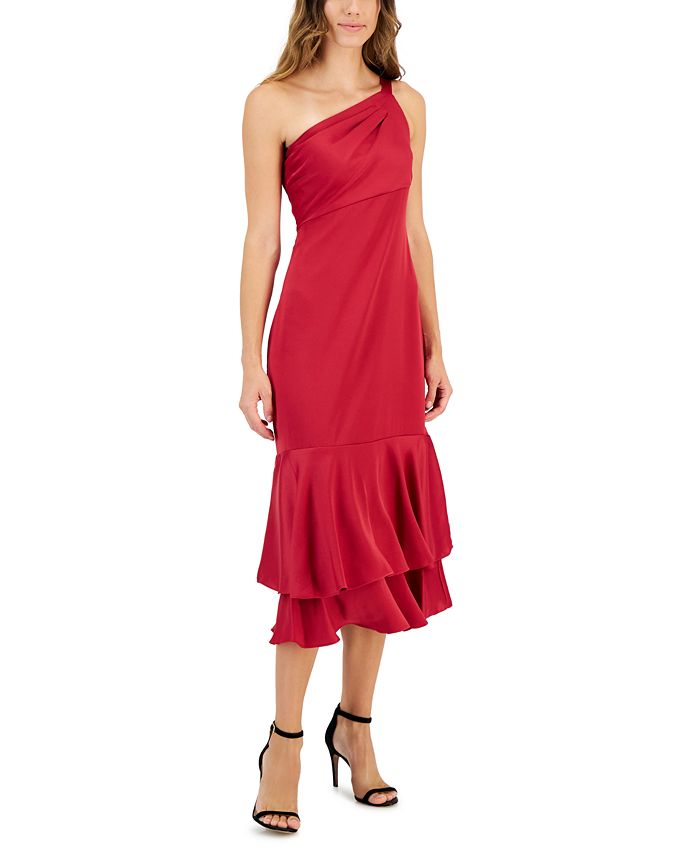 Taylor Women's Ruffled One-Shoulder Midi Dress - Macy's
