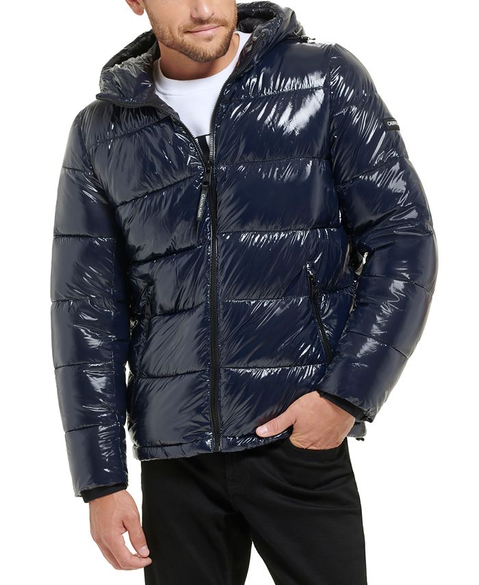 Calvin Klein Men's High Shine Hooded Puffer Jacket & Reviews - Coats ...