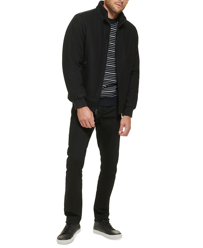 Calvin Klein Men's Wool Bomber Jacket With Knit Trim Black Size XX-Large