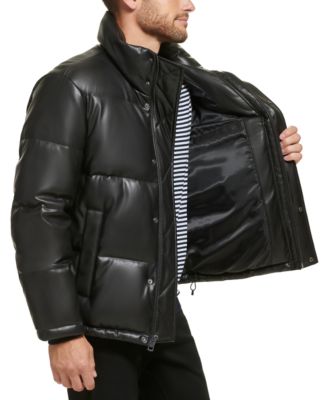 Men's Faux Leather Classic Puffer Jacket 