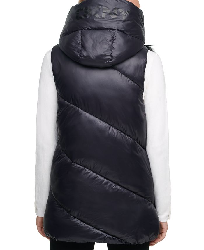 DKNY Women's Hooded FauxFur PufferContrast ZipFront Vest Macy's