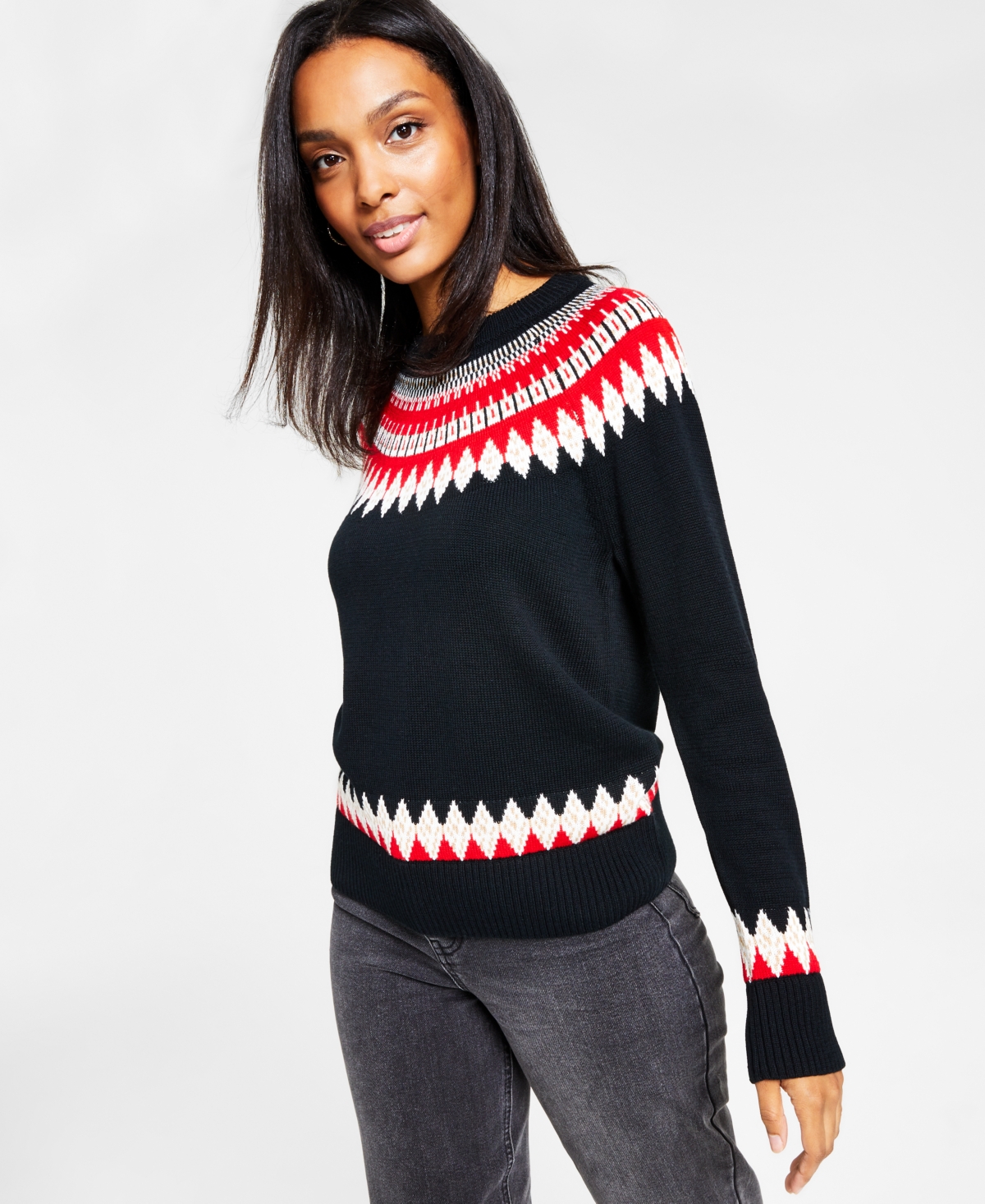 Charter Club Women's Fair Isle Mock Neck Family Holiday Sweater, Created for Macy's