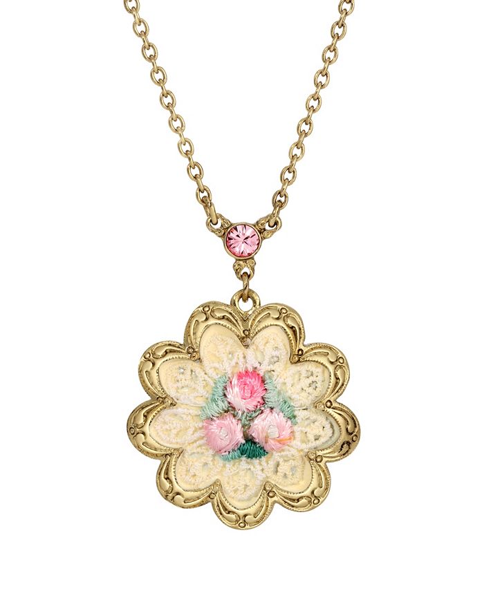 2028 Gold-Tone White Pink Rose Knit Flower Necklace - Macy's