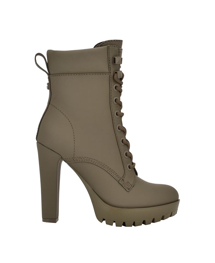 GUESS Women's Tetia Heeled Hiker Lug Sole Booties Macy's