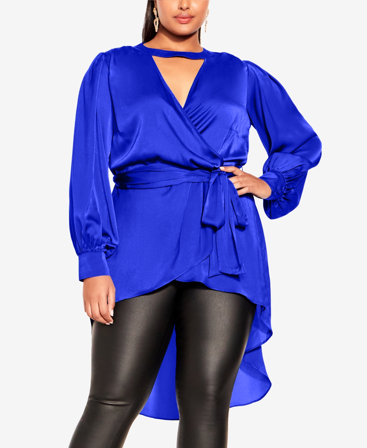 City Chic Trendy Plus Size Shibara Surplice Wrap Top In Blue