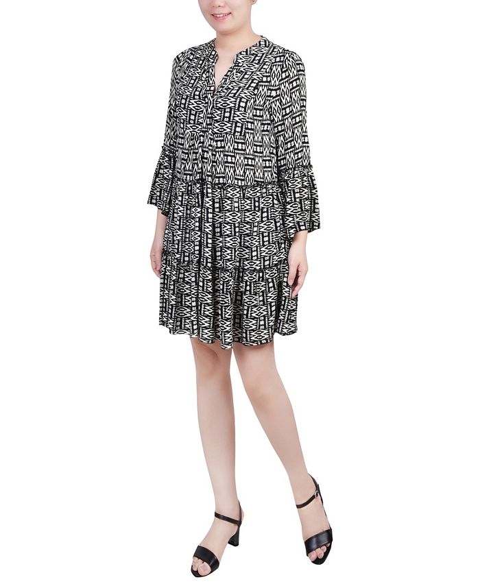 NY Collection Missy 3/4 Sleeve Contrast Detail Dress - Black White main image 1