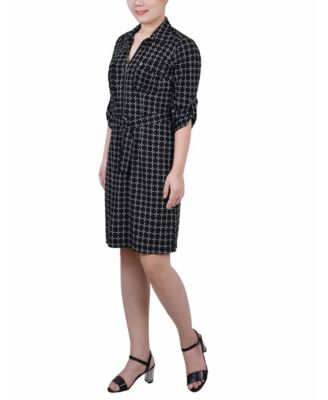 Petite Belted Roll Tab Zip Front Shirtdress