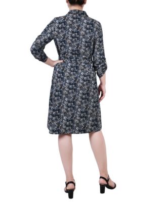 Petite Printed Long Sleeve Roll Tab Shirtdress