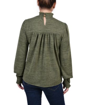 Petite Long Sleeve with Smocking Details Top