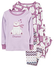 Baby Girls Snug Fit Cotton Pajama, 4 Piece Set