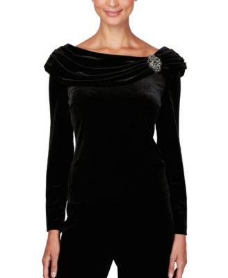 Alex Evenings - Women's Velvet Embellished Ruched-Collar Top