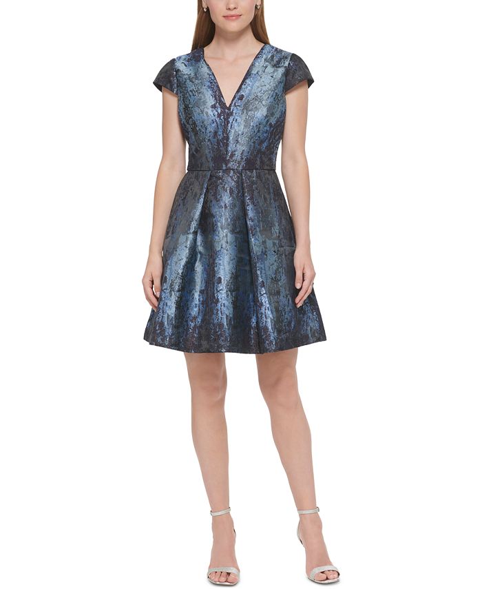 Vince Camuto Women's Metallic Jacquard Fit & Flare Dress - Macy's